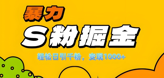 单人单机日引千粉，变现1k+，S粉流量掘金计划攻略【揭秘】-沐风资源库
