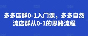 多多店群0-1入门课，多多自然流店群从0-1的思路流程-沐风资源库