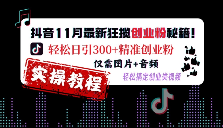 抖音11月最新狂揽创业粉秘籍，轻松日引300+精准创业粉，仅需图片+音频，轻松搞定创业类视频-沐风资源库