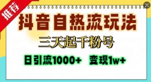 抖音自热流打法，三天起千粉号，单视频十万播放量，日引精准粉1000+-沐风资源库