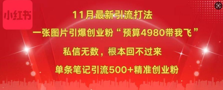 小红书11月最新图片打粉，一张图片引爆创业粉，“预算4980带我飞”，单条引流500+精准创业粉-沐风资源库