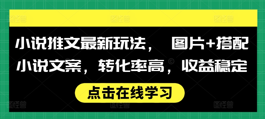 小说推文最新玩法， 图片+搭配小说文案，转化率高，收益稳定-沐风资源库