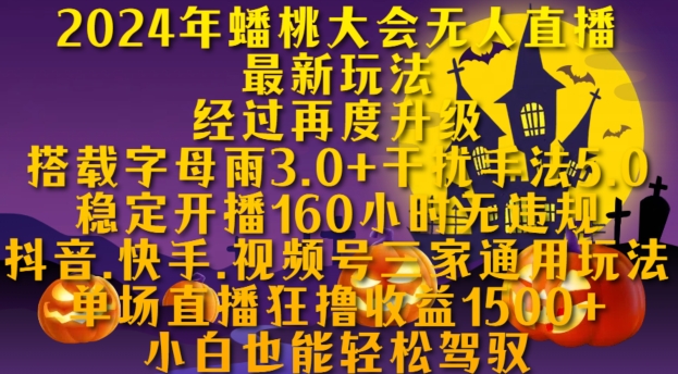 2024年蟠桃大会无人直播最新玩法，稳定开播160小时无违规，抖音、快手、视频号三家通用玩法【揭秘】-沐风资源库