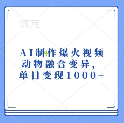 AI制作爆火视频，动物融合变异，单日变现1k-沐风资源库