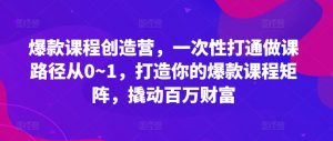 爆款课程创造营，​一次性打通做课路径从0~1，打造你的爆款课程矩阵，撬动百万财富-沐风资源库