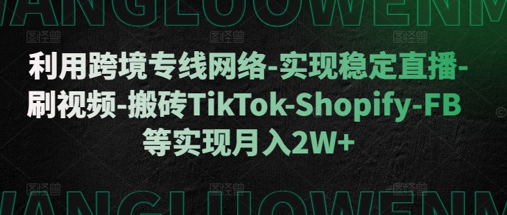 利用跨境专线网络-实现稳定直播-刷视频-搬砖TikTok-Shopify-FB等实现月入2W+【揭秘】-沐风资源库