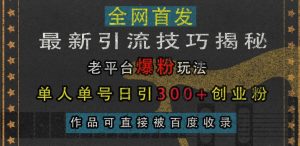 最新引流技巧揭秘，老平台爆粉玩法，单人单号日引300+创业粉，作品可直接被百度收录-沐风资源库