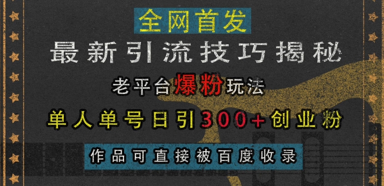 最新引流技巧揭秘，老平台爆粉玩法，单人单号日引300+创业粉，作品可直接被百度收录-沐风资源库