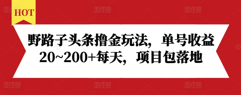 野路子头条撸金玩法，单号收益20~200+每天，项目包落地-沐风资源库