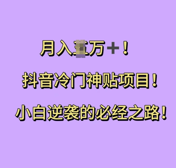 抖音冷门神贴项目，小白逆袭的必经之路，月入过W【揭秘】-沐风资源库