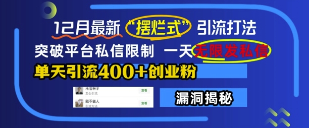 12月最新“摆烂式”引流打法，突破平台私信限制，一天无限发私信，单天引流400+创业粉-沐风资源库