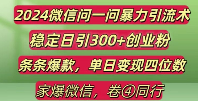 2024最新微信问一问暴力引流300+创业粉,条条爆款单日变现四位数【揭秘】-沐风资源库