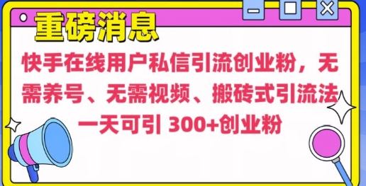 快手最新引流创业粉方法，无需养号、无需视频、搬砖式引流法【揭秘】-沐风资源库