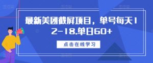 最新美团截屏项目，单号每天12-18.单日60+【揭秘】-沐风资源库