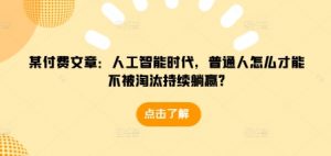 某付费文章：人工智能时代，普通人怎么才能不被淘汰持续躺赢?-沐风资源库