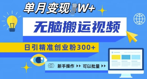 无脑搬运视频号可批量复制，新手即可操作，日引精准创业粉300+，月变现过W 【揭秘】-沐风资源库