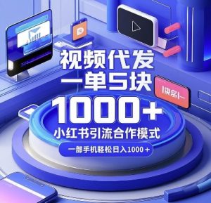 视频代发，一单5块，小红书引流合作模式，一部手机轻松日入多张【揭秘】-沐风资源库