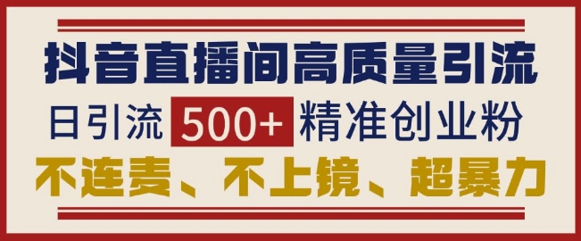 抖音直播间引流创业粉，无需连麦、不用上镜、超暴力，日引流500+高质量精准创业粉-沐风资源库