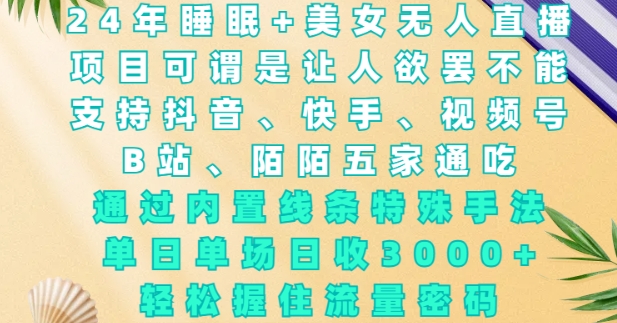 2024年睡眠+美女无人直播,通过内置线条特殊手法,单场日收3k+,轻松握住流量密码【揭秘】-沐风资源库