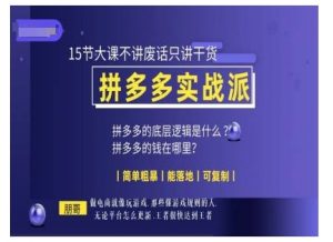 朋哥电商(拼多多实战派)，15节大课不讲废话只讲干货，简单粗暴 能落地 可复制-沐风资源库