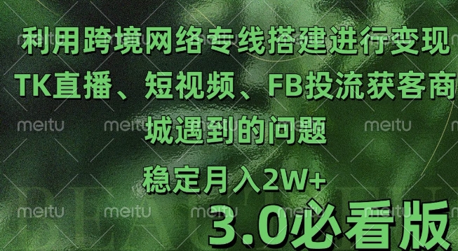 利用跨境电商网络及搭建TK直播、短视频、FB投流获客以及商城遇到的问题进行变现3.0必看版【揭秘】-沐风资源库