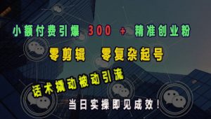 小额付费引爆 300 + 精准创业粉，零剪辑、零复杂起号，话术撬动被动引流，当日实操即见成效-沐风资源库