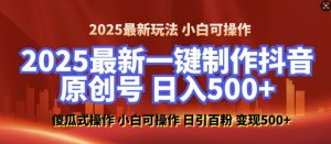 2025最新零基础制作100%过原创的美女抖音号，轻松日引百粉，后端转化日入5张-沐风资源库