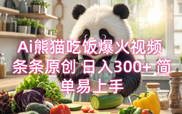 Ai熊猫吃饭爆火视频 条条原创 日入300+ 简单易上手-沐风资源库