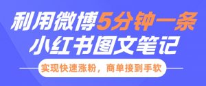 小红书利用微博5分钟一条图文笔记，实现快速涨粉，商单接到手软-沐风资源库