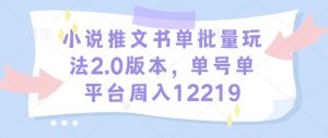 小说推文书单批量玩法2.0版本，单号单平台周入12219-沐风资源库