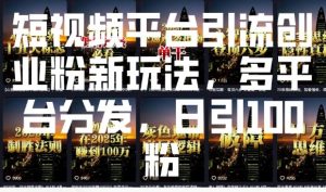 短视频平台引流创业粉新玩法，多平台分发，日引100粉-沐风资源库