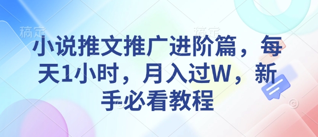 小说推文推广进阶篇，每天1小时，月入过W，新手必看教程-沐风资源库