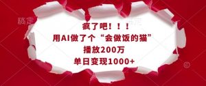 疯了吧！用AI做了个“会做饭的猫”，播放200万，单日变现1k-沐风资源库
