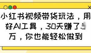 小红书视频带货玩法，用好AI工具，30天收益过W，你也能轻松做到-沐风资源库