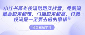 小红书聚光投流陪跑实战营,免费流量会越来越难,门槛越来越高,付费投流是一定要去做的事情-沐风资源库