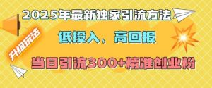 2025年最新独家引流方法，低投入高回报？当日引流300+精准创业粉-沐风资源库
