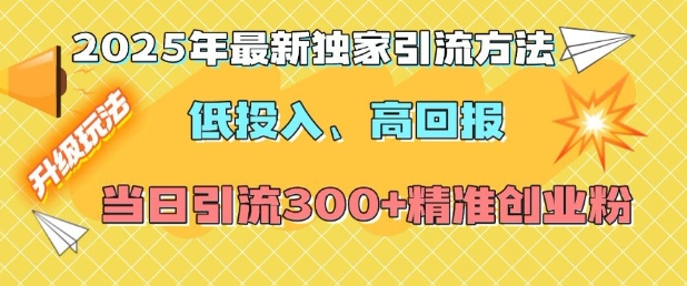 2025年最新独家引流方法，低投入高回报？当日引流300+精准创业粉-沐风资源库