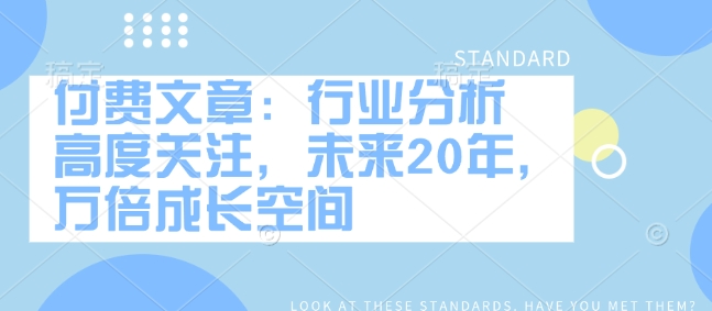 付费文章：行业分析 高度关注，未来20年，万倍成长空间-沐风资源库