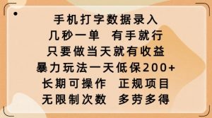 手机打字数据录入，几秒一单，有手就行，只要做当天就有收益，暴力玩法一天低保2张-沐风资源库