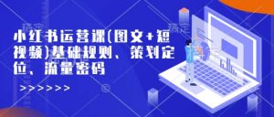 小红书运营课(图文+短视频)基础规则、策划定位、流量密码-沐风资源库
