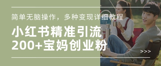 小红书混剪日引200+宝妈创业粉，简单无脑操作，多种变现详细教程-沐风资源库