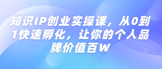 知识IP创业实操课，从0到1快速孵化，让你的个人品牌价值百W-沐风资源库