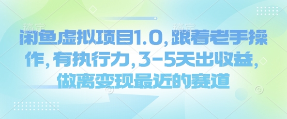 闲鱼虚拟项目1.0，跟着老手操作，有执行力，3-5天出收益，做离变现最近的赛道-沐风资源库