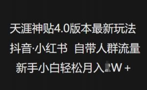 天涯神贴4.0版本最新玩法，抖音·小红书自带人群流量，新手小白轻松月入过W-沐风资源库