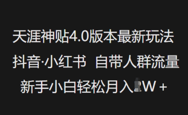 天涯神贴4.0版本最新玩法，抖音·小红书自带人群流量，新手小白轻松月入过W-沐风资源库