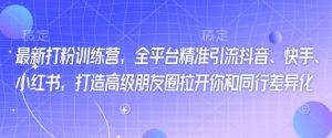 最新打粉训练营，全平台精准引流抖音、快手、小红书，打造高级朋友圈拉开你和同行差异化-沐风资源库