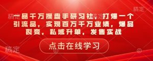 一品千万操盘手研习社，打爆一个引流品，实现百万千万业绩，爆品裂变，私域升单，发售实战-沐风资源库