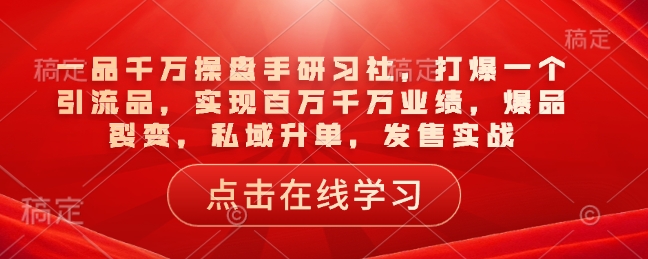 一品千万操盘手研习社，打爆一个引流品，实现百万千万业绩，爆品裂变，私域升单，发售实战-沐风资源库