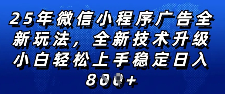 2025年微信小程序全新玩法纯小白易上手，稳定日入多张，技术全新升级，全网首发【揭秘】-沐风资源库