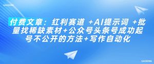 付费文章：红利赛道 +AI提示词 +批量找稀缺素材+公众号头条号成功起号不公开的方法+写作自动化-沐风资源库